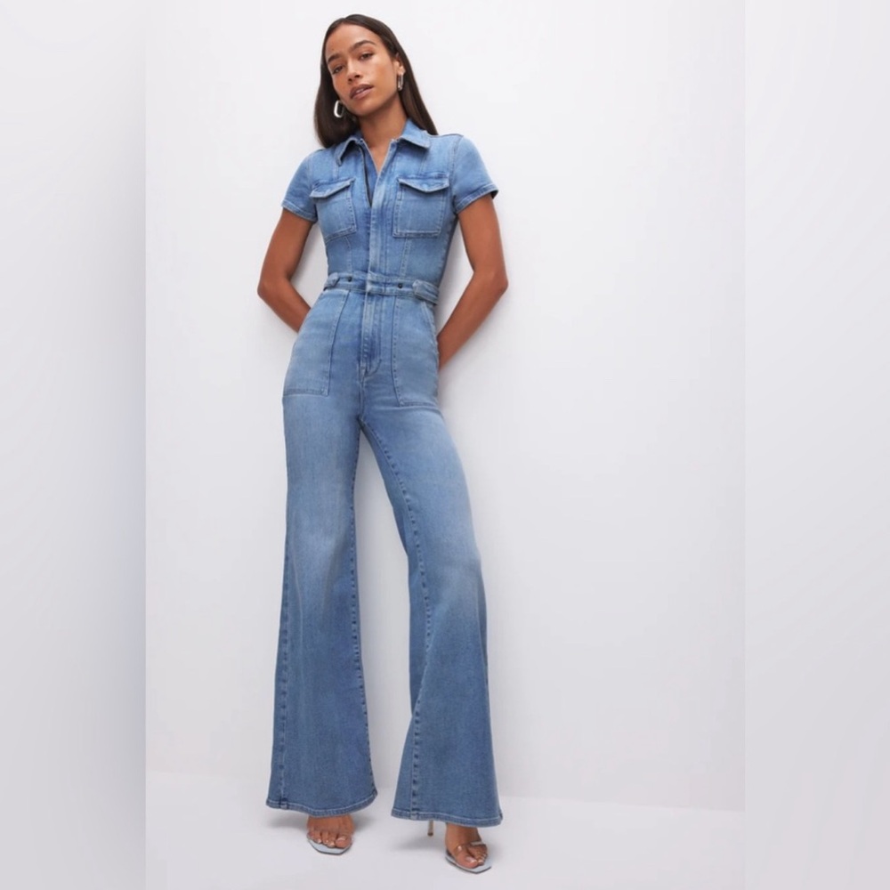 Good American Denim Chambray Wide-Leg Jumpsuit